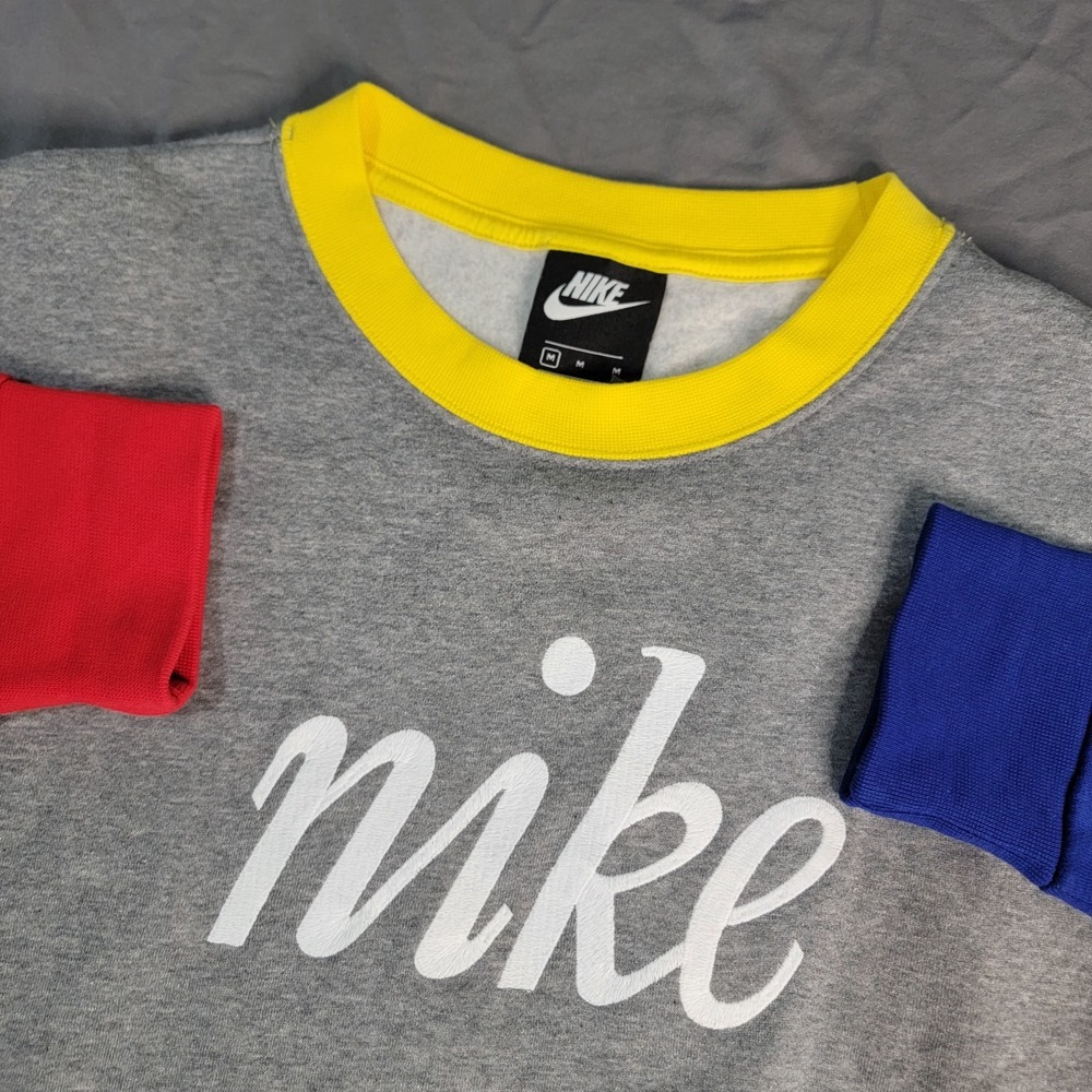 Nike Colorblock Pullover Sweatshirt Men's Medium Gray Colorful Retro Style LS